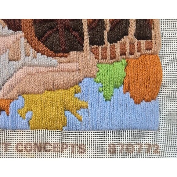 VTG 1978 Finished Needlepoint Artwork Country Mill Water Reflection 11" x 13" - Picture 6 of 7